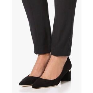 Kate Spade Dolores Too Designer Black Suede Gold Block Heel Pumps Sz 10